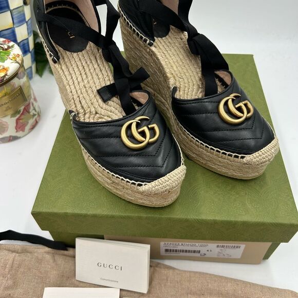 Women's Gucci GG wedge ankle tie  Espadrilles size 41 made in - Picture 5 of 11